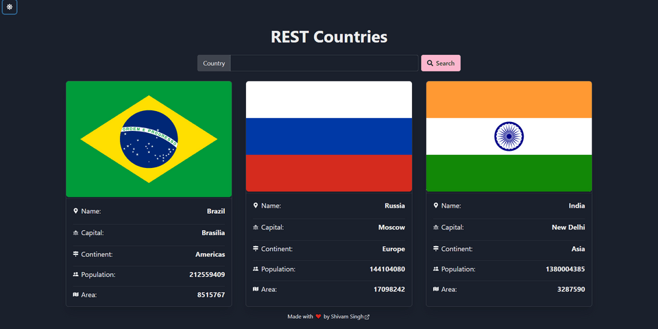 REST Countries dark mode screenshot