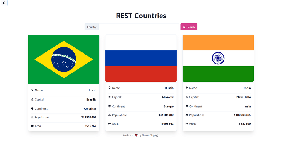 REST Countries light mode screenshot